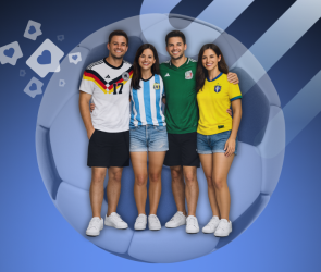 Fanáticos de fútbol de diferentes países celebrando el Mundial 2026, representando la pasión y conexión emocional que las marcas pueden aprovechar con estrategias de marketing deportivo en Latinoamérica.